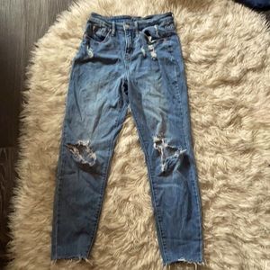 High rise ankle cropped jeans